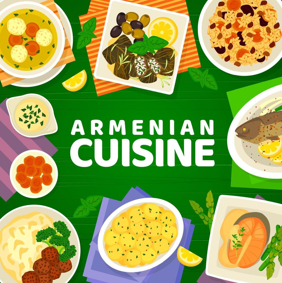 armeniska kök meny omslag, mat maträtter och måltider vektor