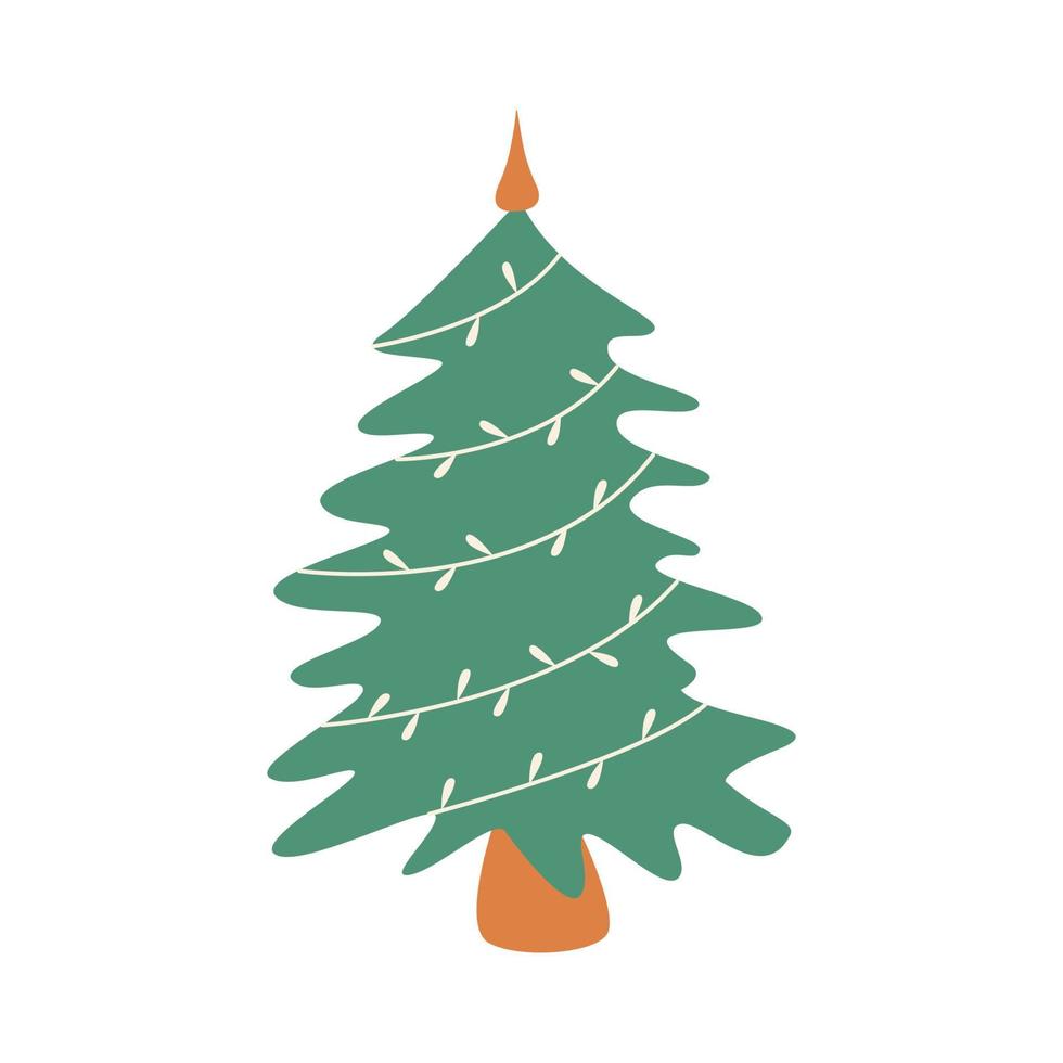 einfacher grüner weihnachtsbaum mit girlande. handgezeichneter Vektor