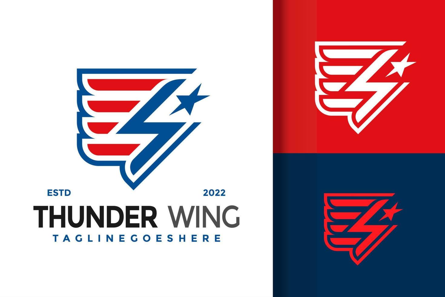 amerikanische flagge mit donnerflügeln logo design vektor illustration vorlage