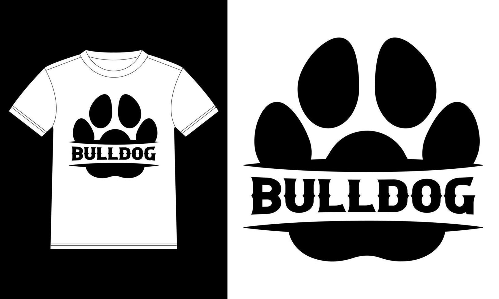 bulldoggenpfote t-shirt designvorlage, autofensteraufkleber, hülse, abdeckung, isolierter schwarzer hintergrund vektor