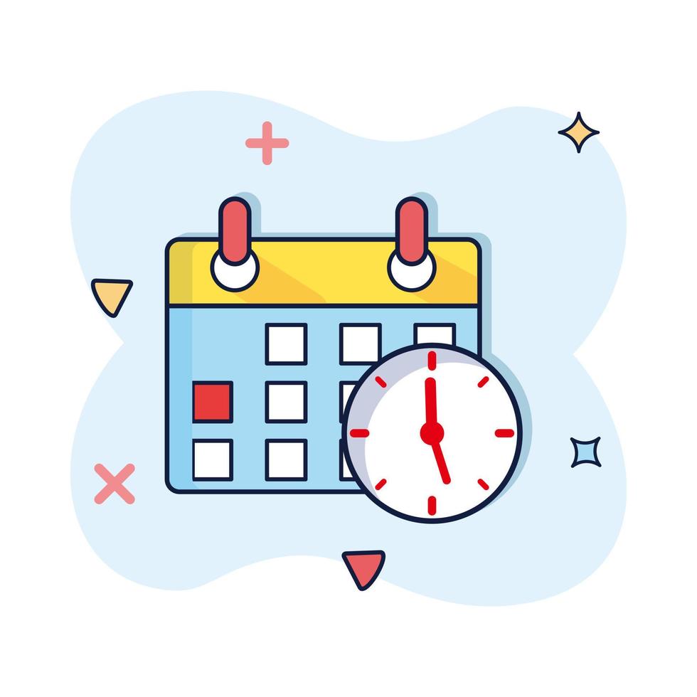 Kalender mit Uhr-Vektor-Cartoon-Illustration-Symbol im Comic-Stil vektor