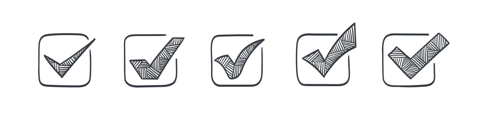 Häkchen-Symbole gesetzt. gezeichnete Symbole der Häkchen. Bestätigungssymbole. Vektor-Illustration vektor