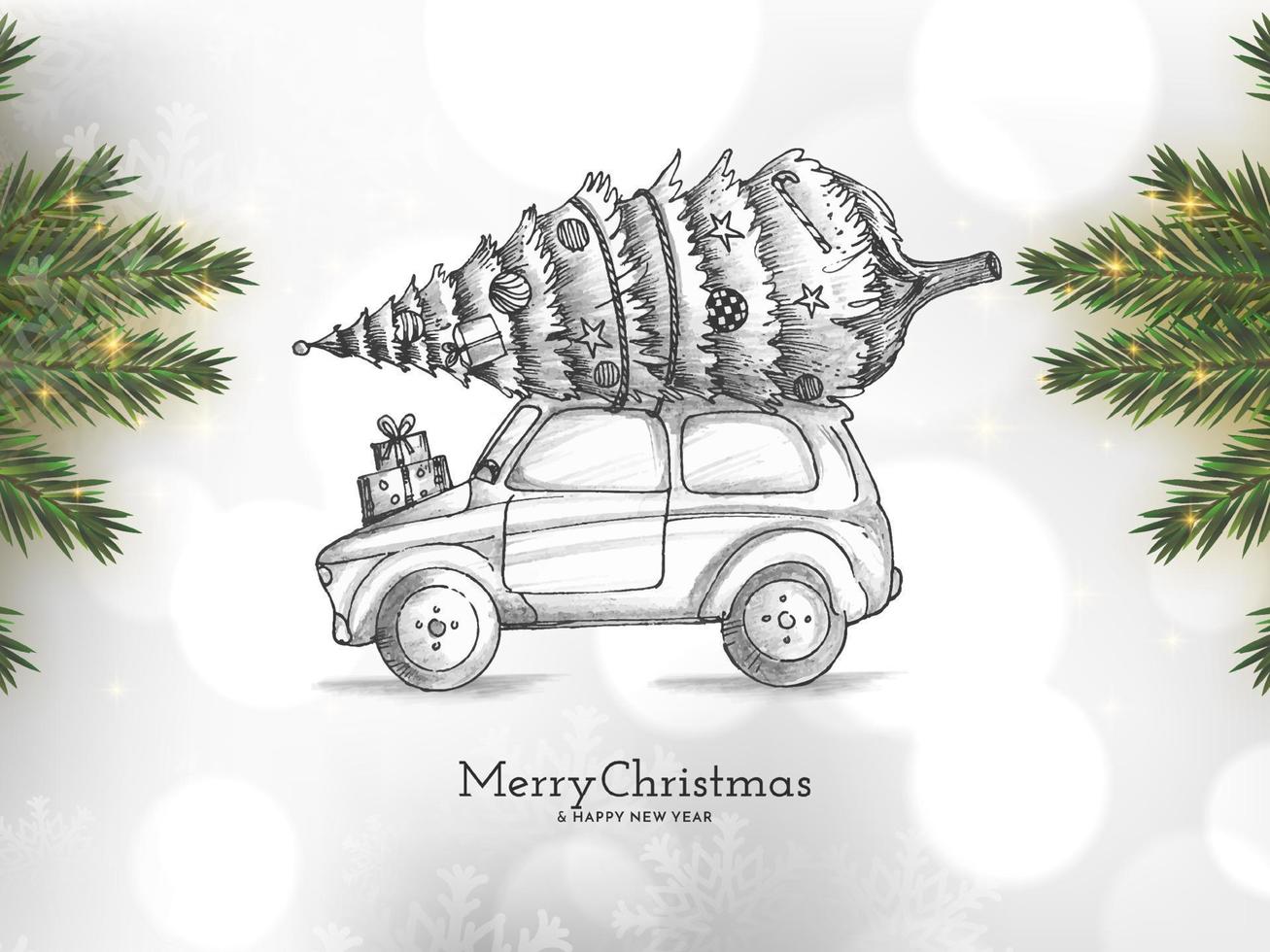 Frohe Weihnachten Festival Hintergrund Weihnachtsbaum auf dem Auto vektor