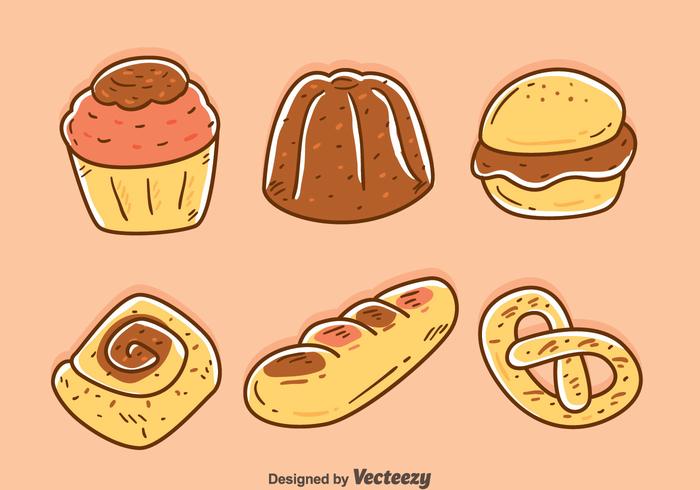 Handgezeichnete Bäckerei und Kuchen Vektoren
