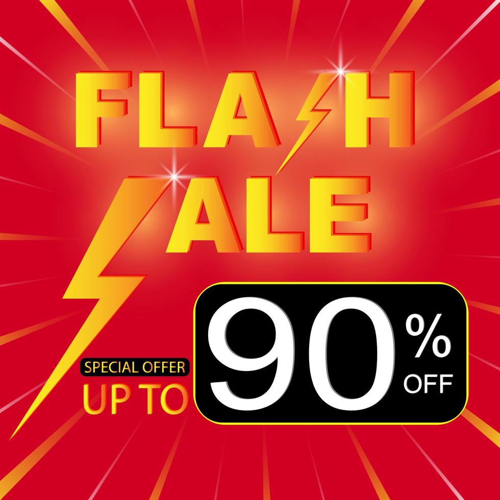 Flash Sale Shopping Poster oder Banner mit Flash-Symbol und Rabatttext auf rotem Hintergrund. Sonderangebot Flash Sale Kampagne oder Promotion. Social-Media-Post-Vorlage Flash-Verkauf und Rabatt-Hintergrund. vektor