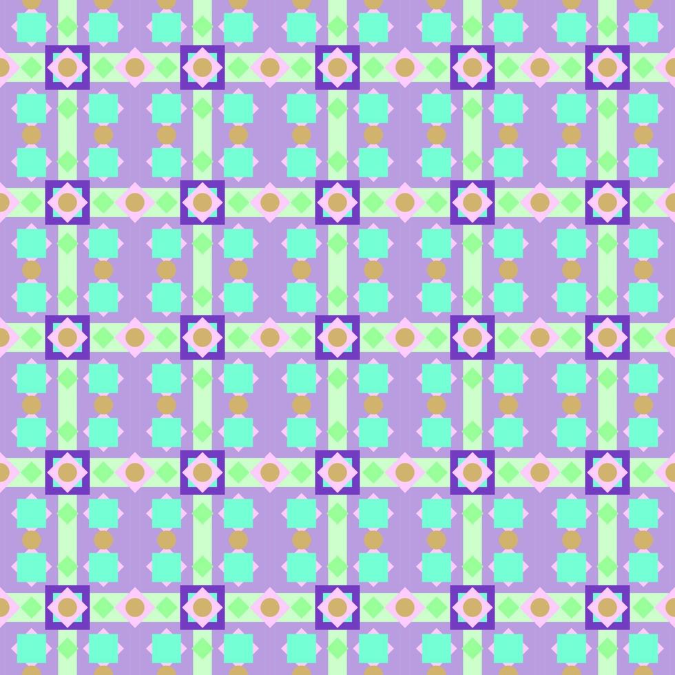 geometrisches kariertes muster quadrat blumenform glühfarbe pastell auf lila hintergrund. Stoff nahtlose Linienmuster Vektor-Illustration modernes Retro-Design für Textilien, Tapeten, Kleidung, Hintergrund vektor