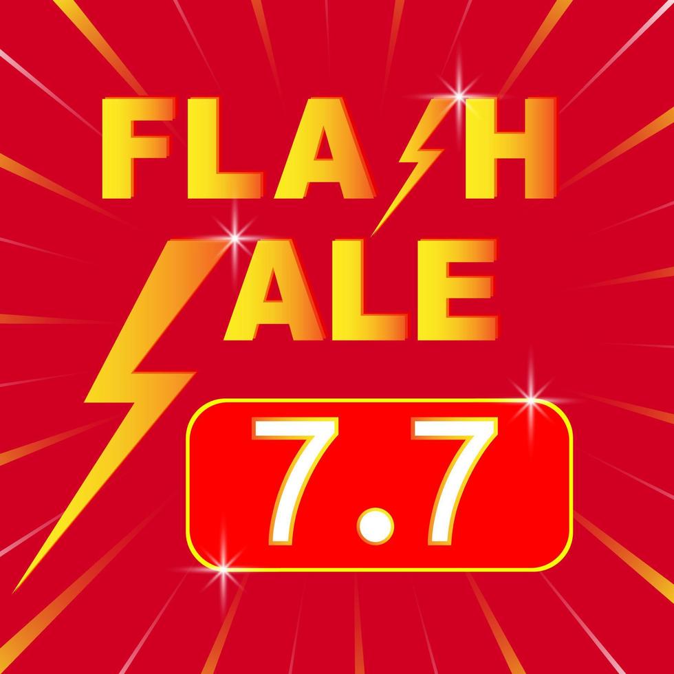 7.7 Flash Sale Social Media Marketing Hintergrundvorlage. Flash Sale Shopping Poster oder Banner mit Flash Icon und 7.7 Text auf rotem Hintergrund. Sonderangebot Flash Sale Kampagne oder Promotion. Vektor. vektor