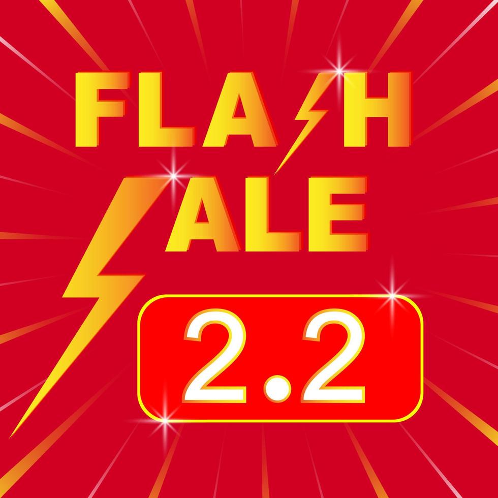 2.2 Flash Sale Social Media Marketing Hintergrundvorlage. Flash Sale Shopping Poster oder Banner mit Flash Icon und 2.2 Text auf rotem Hintergrund. Sonderangebot Flash Sale Kampagne oder Promotion. Vektor. vektor