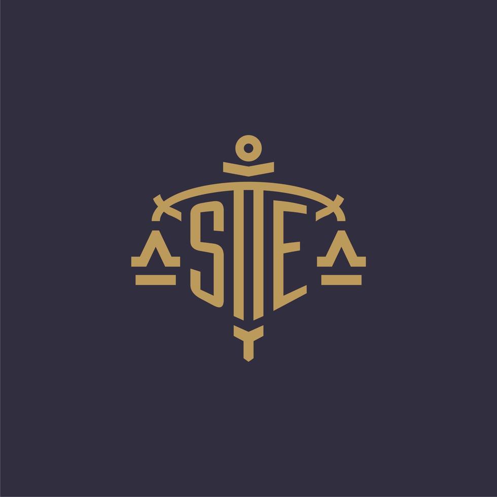 Monogramm-Se-Logo für Anwaltskanzlei mit geometrischer Skala und Schwertstil vektor