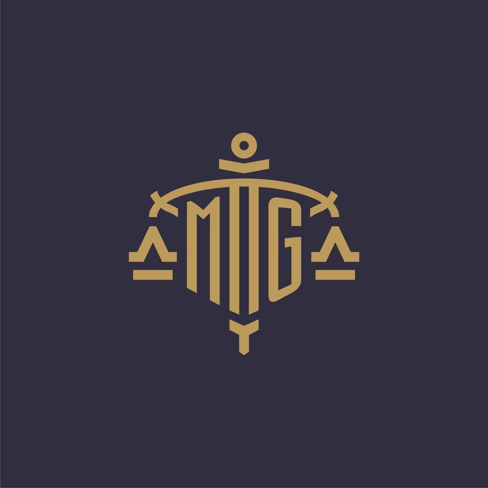 monogramm mg logo für anwaltskanzlei mit geometrischer skala und schwertstil vektor