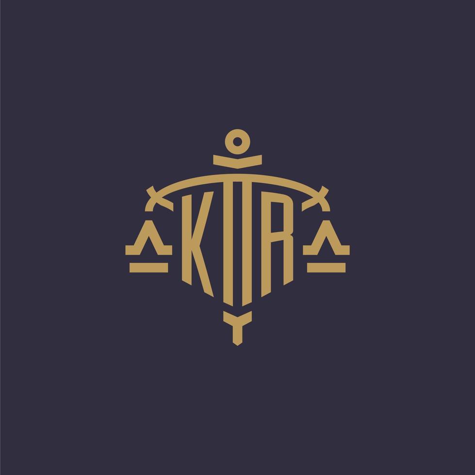 monogramm kr logo für anwaltskanzlei mit geometrischer skala und schwertstil vektor