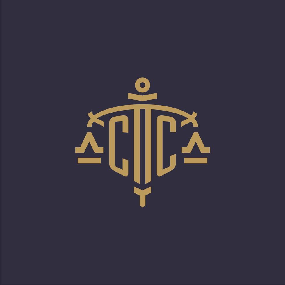monogram cc logotyp för Rättslig fast med geometrisk skala och svärd stil vektor