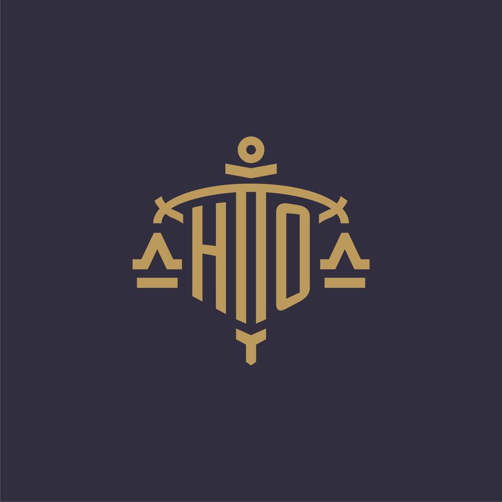 monogramm-ho-logo für eine anwaltskanzlei mit geometrischer skala und schwertstil vektor