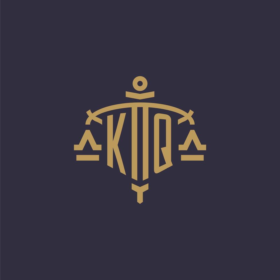 monogram kq logotyp för Rättslig fast med geometrisk skala och svärd stil vektor