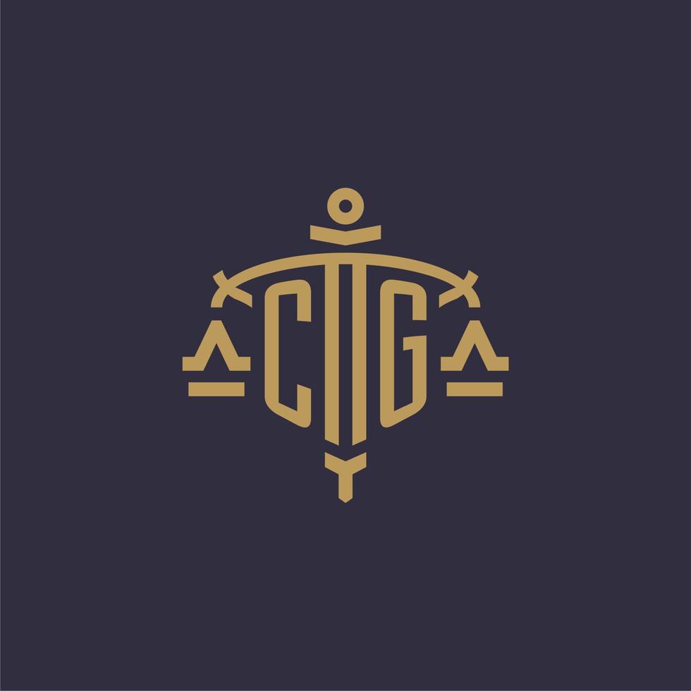 monogramm-cg-logo für eine anwaltskanzlei mit geometrischer skala und schwertstil vektor