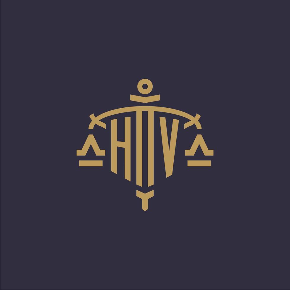 monogramm-hv-logo für eine anwaltskanzlei mit geometrischer skala und schwertstil vektor