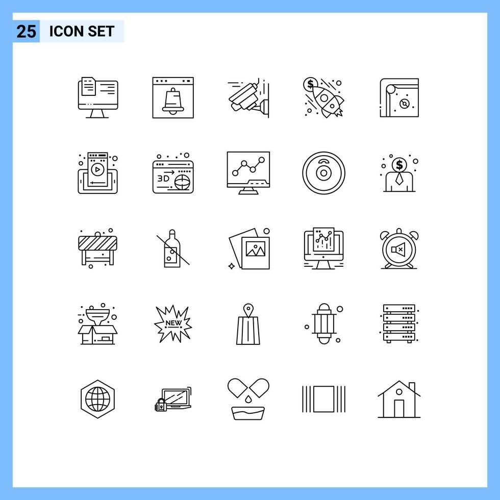 redigerbar vektor linje packa av 25 enkel rader av roligt pengar sida raket företag redigerbar vektor design element