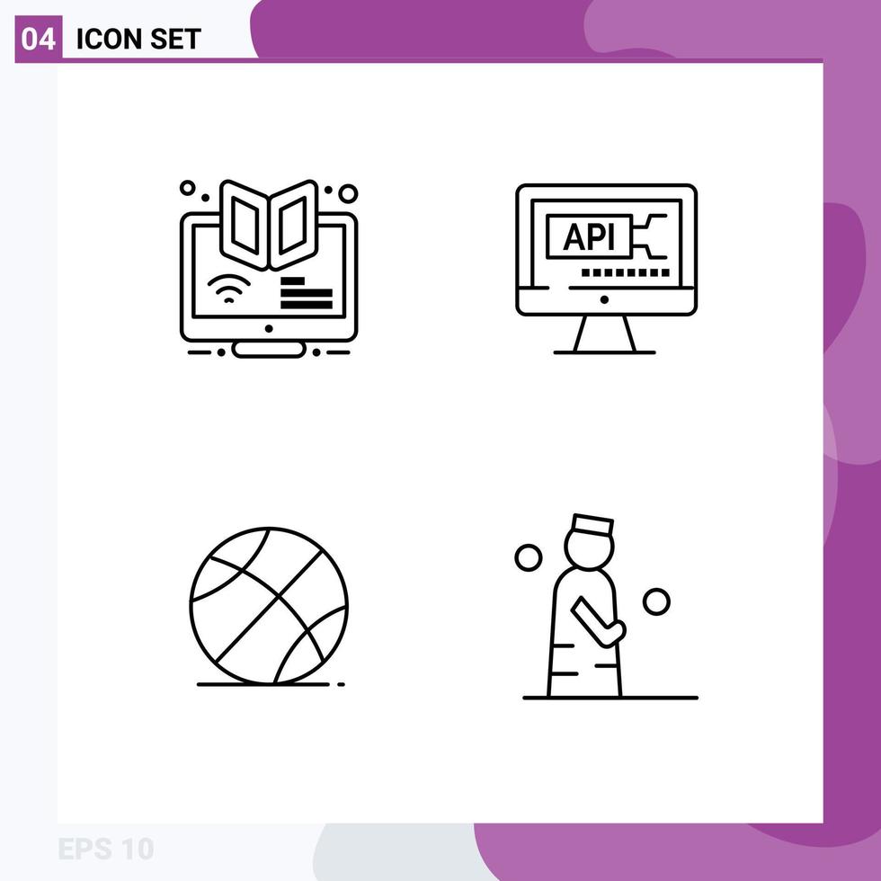 uppsättning av 4 modern ui ikoner symboler tecken för elearning utbildning webinar dator sporter redigerbar vektor design element