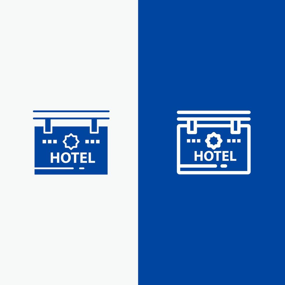 Hotelschild Standortlinie und Glyphe festes Symbol blaues Banner vektor