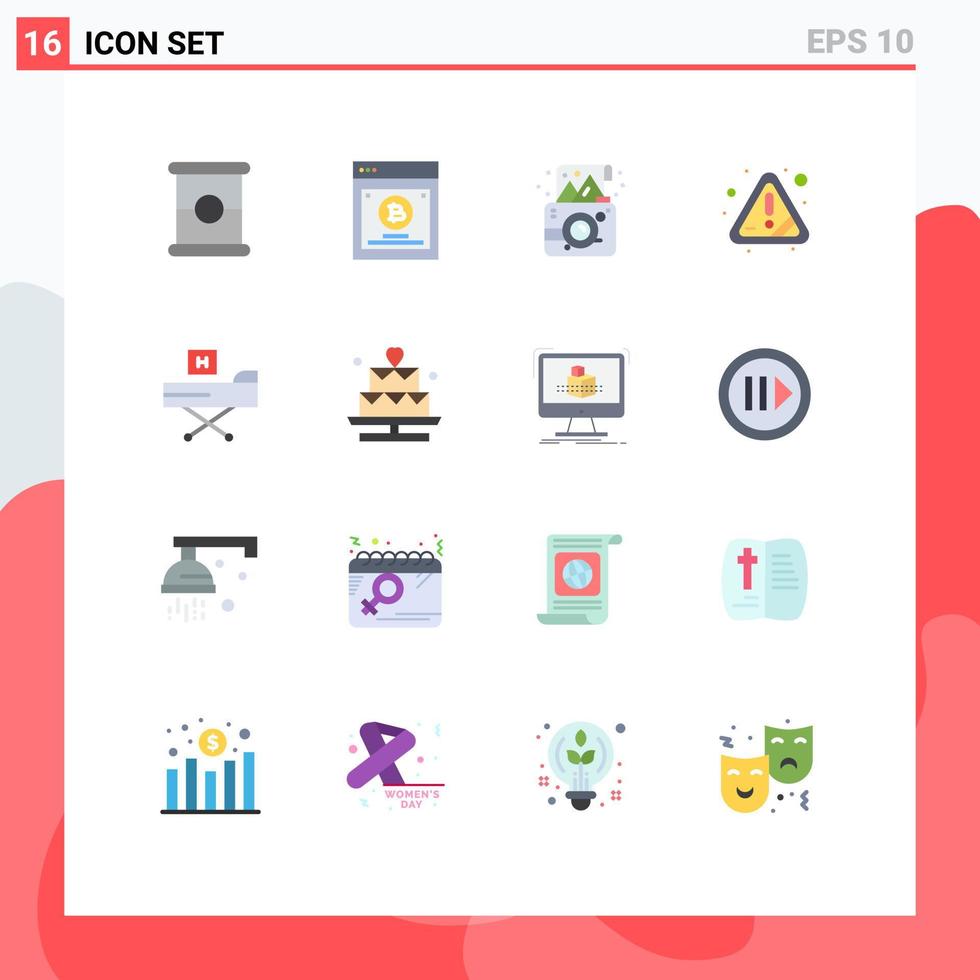 piktogram uppsättning av 16 enkel platt färger av sjukdom fel kamera uppmärksamhet varna redigerbar packa av kreativ vektor design element
