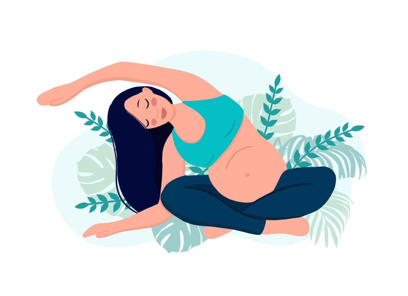 yoga gravid kvinnor begrepp. koppla av, meditation för de förväntans mor. vektor illustration