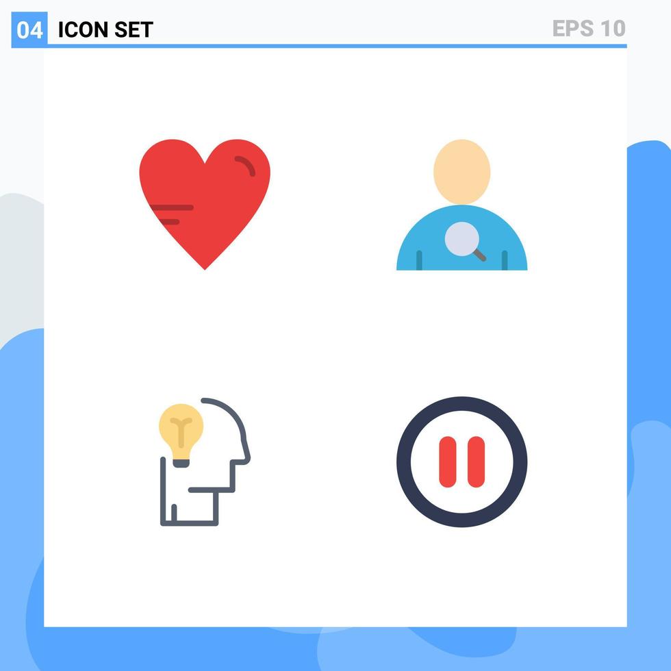 Packung mit 4 modernen flachen Symbolen, Zeichen und Symbolen für Web-Printmedien wie bearbeitbare Vektordesign-Elemente für Herz-Geist-Bildung-Benutzerlösungen vektor