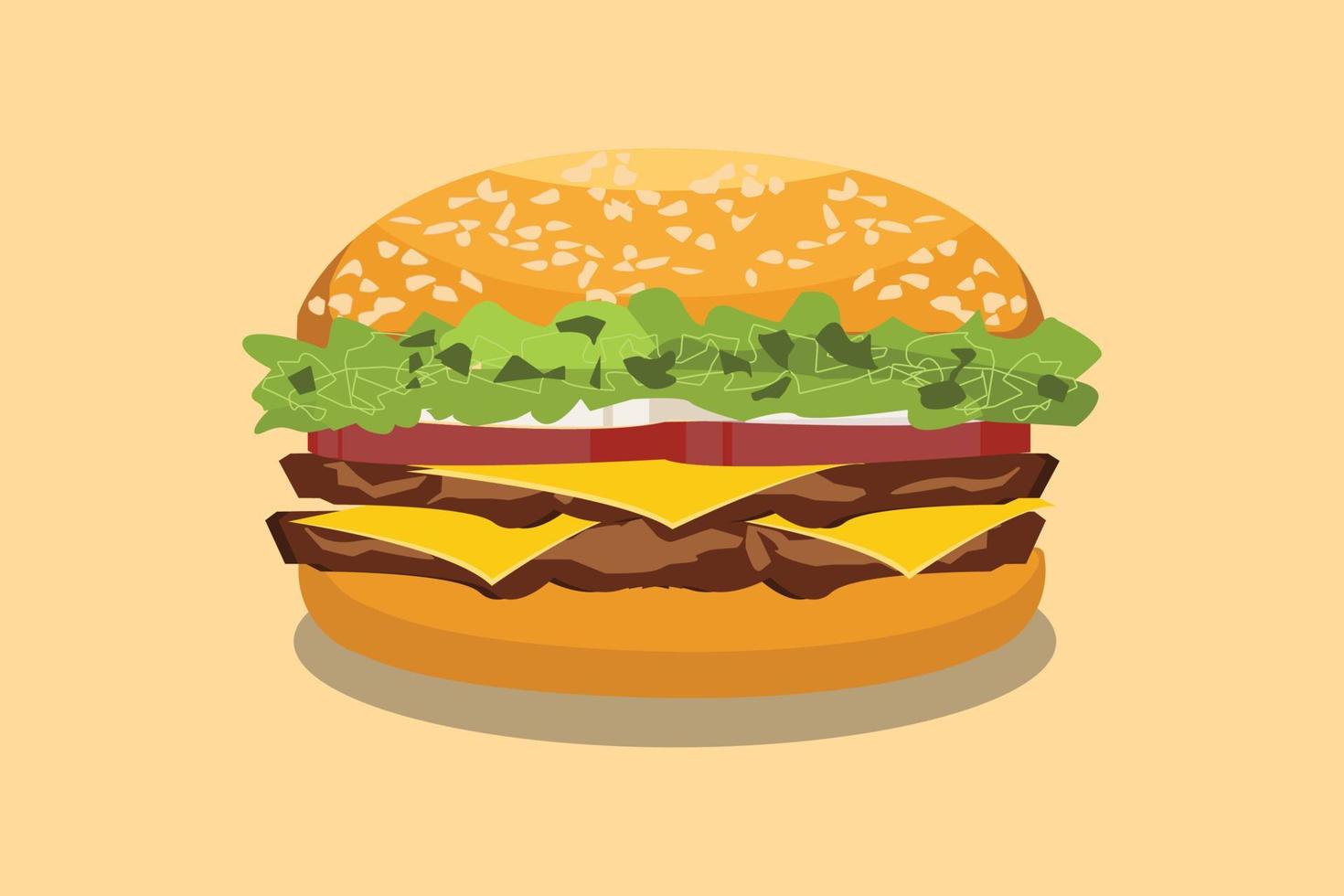 hamburger im amerikanischen stil mit flachem stil und gelber hintergrundvektorgrafikillustration vektor