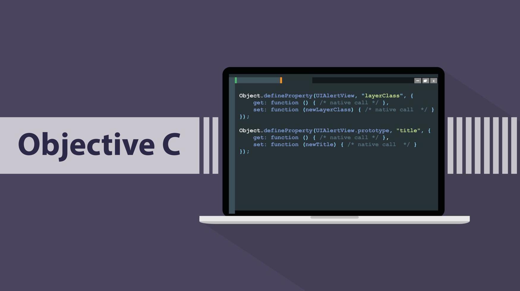 mål c programmering språk med manus koda på bärbar dator skärm vektor grafisk