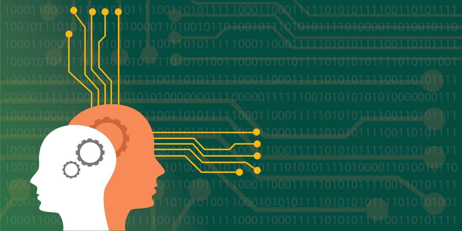 konzeptillustration der künstlichen intelligenz mit menschlichem kopfroboter mit vektorgrafikillustration des neurobrettsystems vektor