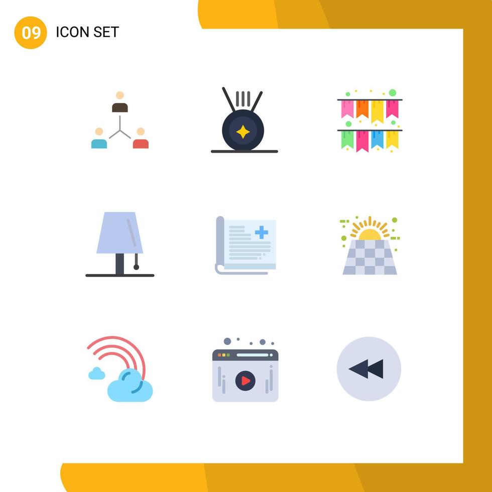 9 universelle flache Farbzeichen Symbole für bearbeitbare Vektordesign-Elemente für das Design von Lichtsportlampen im Gesundheitswesen vektor
