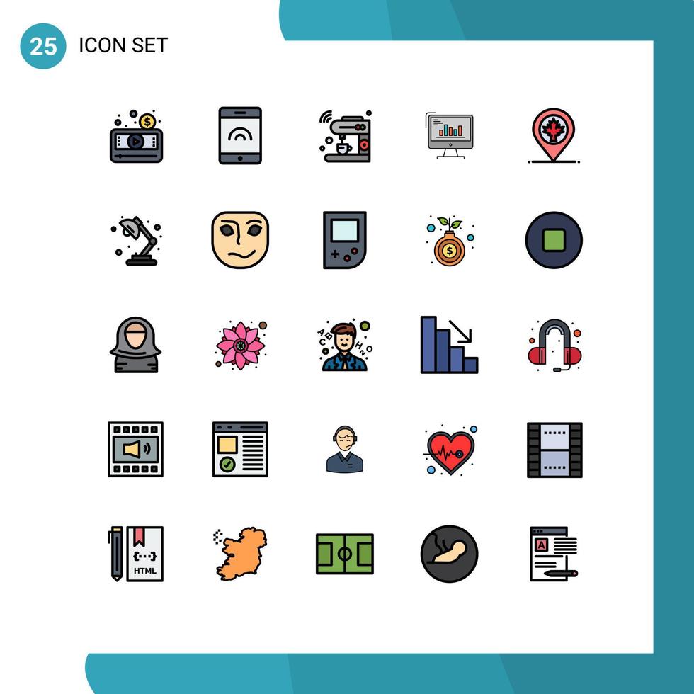 uppsättning av 25 vektor fylld linje platt färger på rutnät för marknadsföring dator internet företag Diagram redigerbar vektor design element