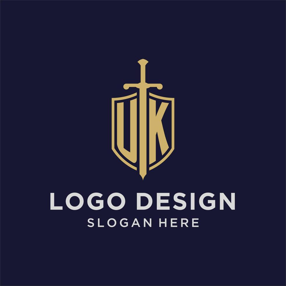 Storbritannien logotyp första monogram med skydda och svärd design vektor