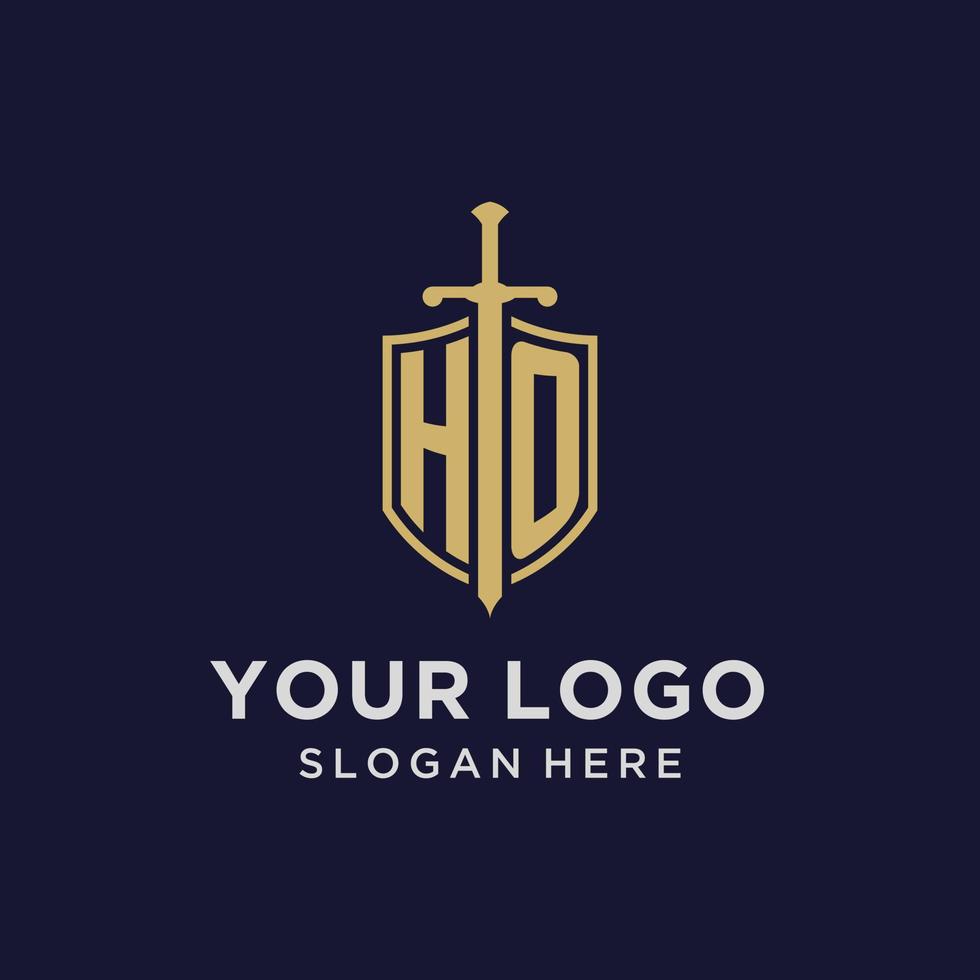 ho logotyp första monogram med skydda och svärd design vektor