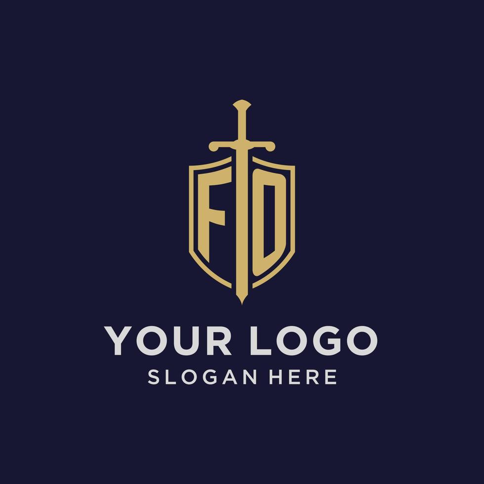 Anfangsmonogramm des Logos mit Schild- und Schwertdesign vektor