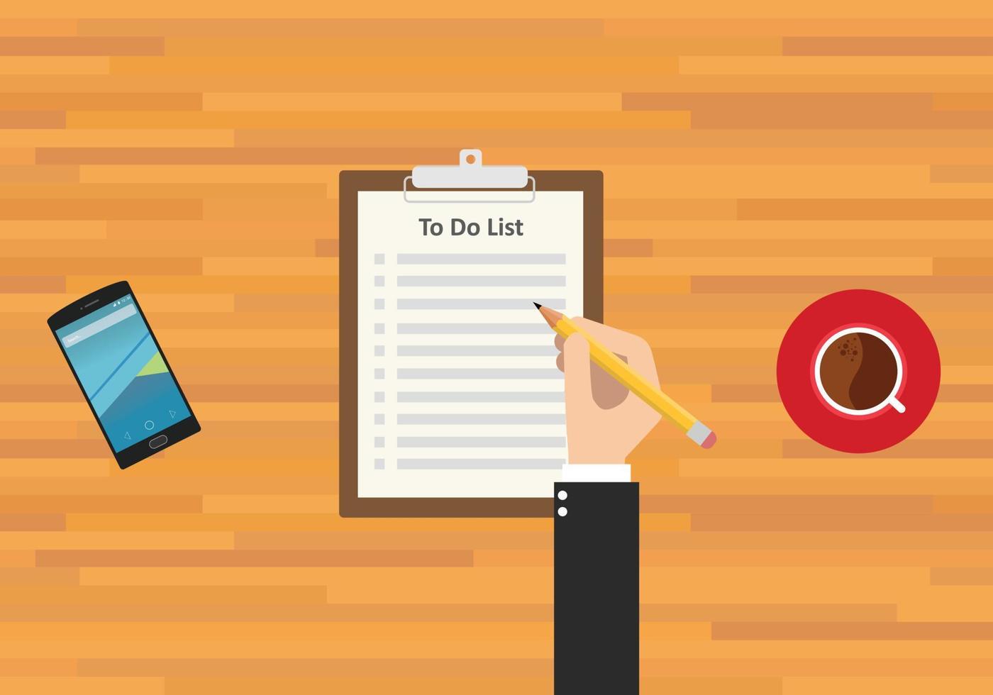 till do lista smartphone arbete och kaffe vektor
