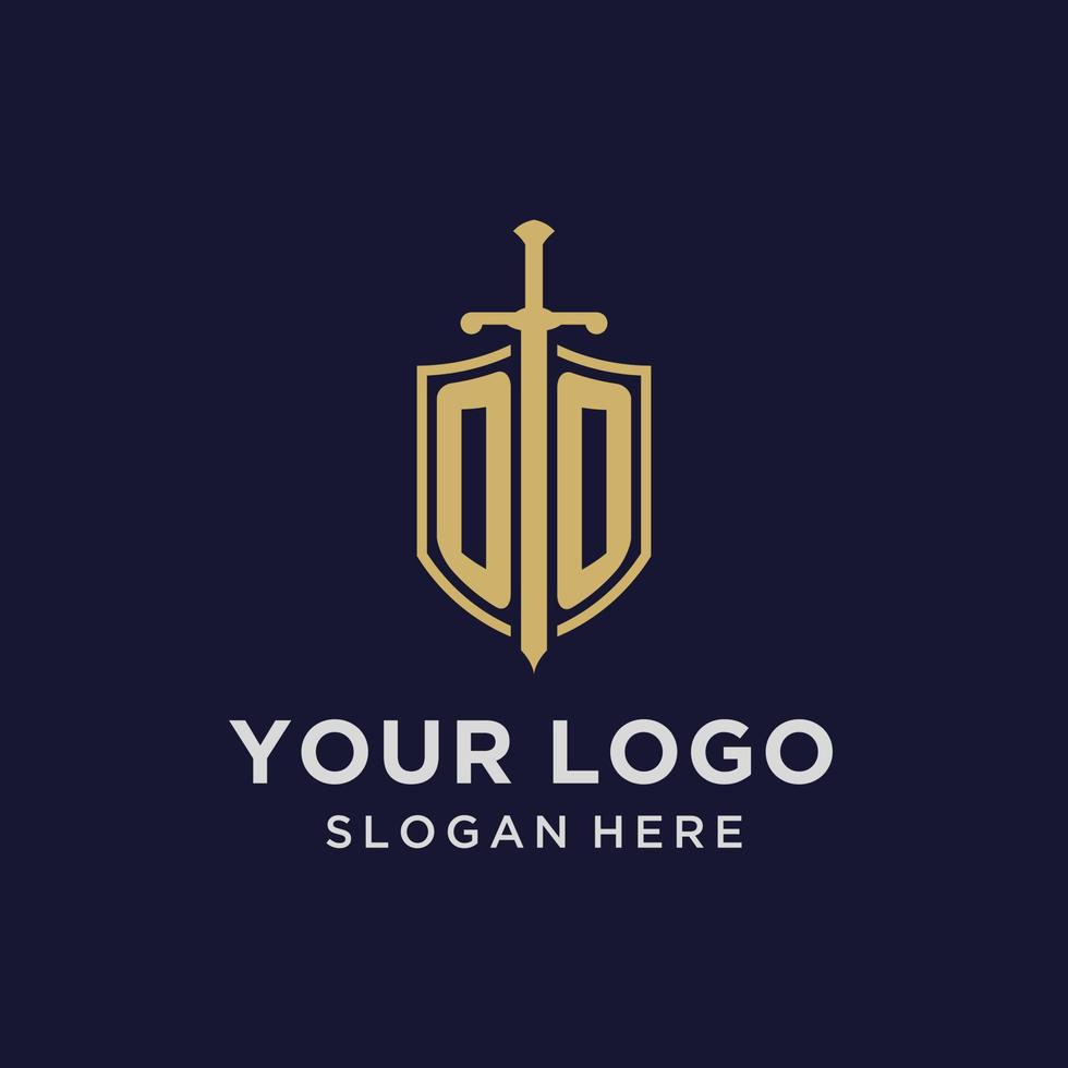 Anfangsmonogramm des oo-Logos mit Schild- und Schwertdesign vektor