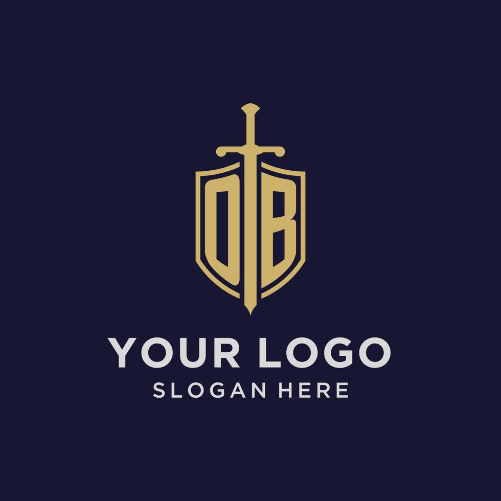 ob logotyp första monogram med skydda och svärd design vektor