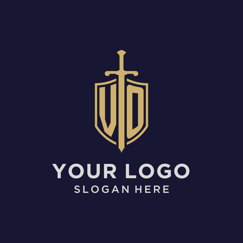 vo logotyp första monogram med skydda och svärd design vektor