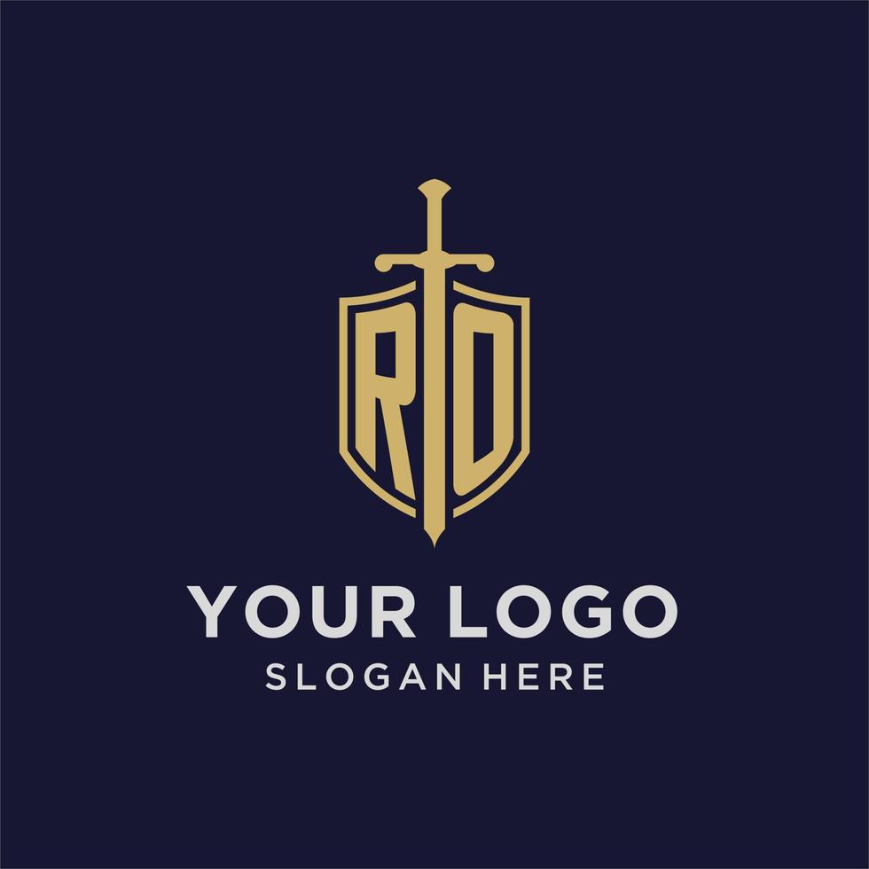 Anfangsmonogramm des Ro-Logos mit Schild- und Schwertdesign vektor