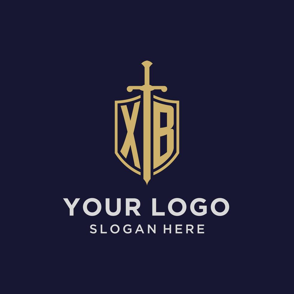 xb logotyp första monogram med skydda och svärd design vektor