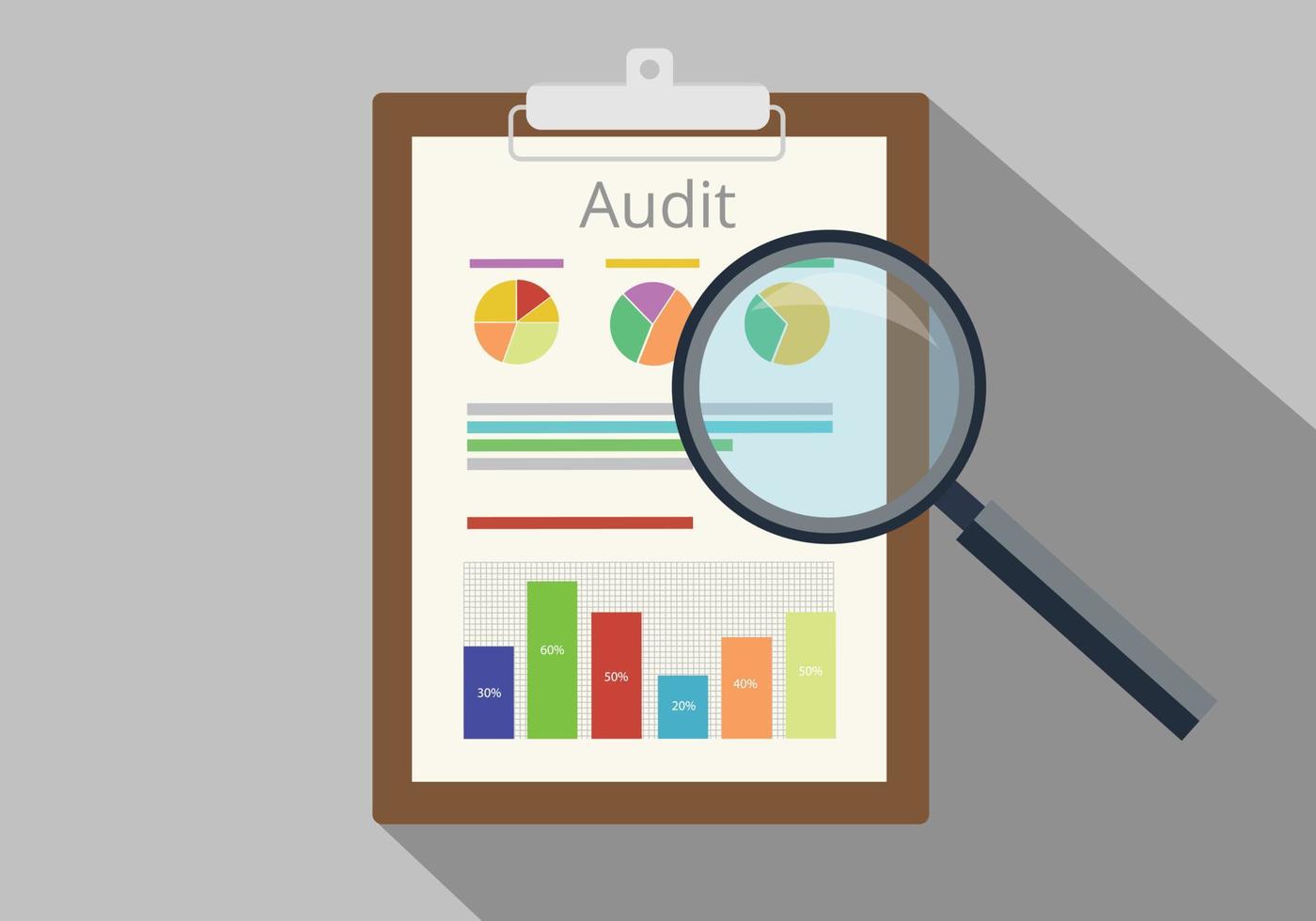 Prüfungsdiagramm Datenanalyse Ergebnispapier Ergebnisdokument Finanzfinanzbericht vektor