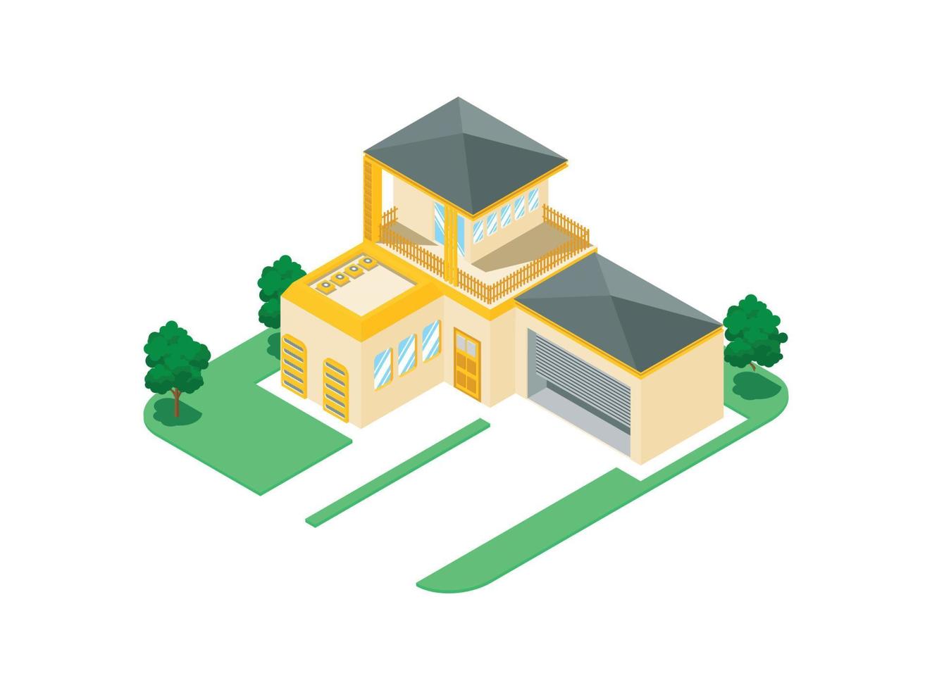 3D isometrisches Penthouse-Gebäude mit schönem Garten. vektorisometrische illustration, geeignet für diagramme, infografiken und andere grafische elemente vektor