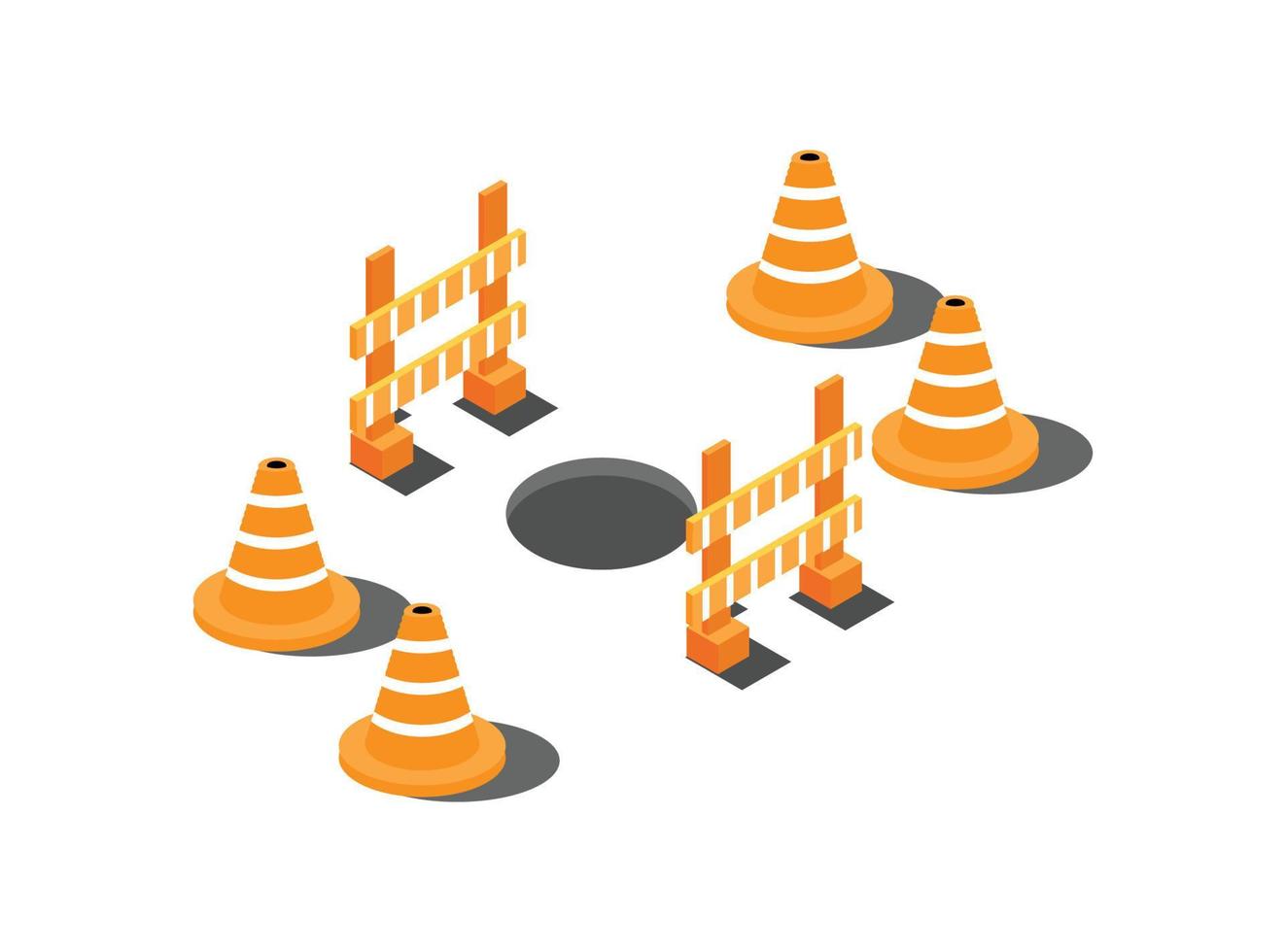 isometrisches 3d-warnschild gibt es schäden auf der straße. vektorisometrische illustration, geeignet für diagramme, infografiken und andere grafische elemente vektor