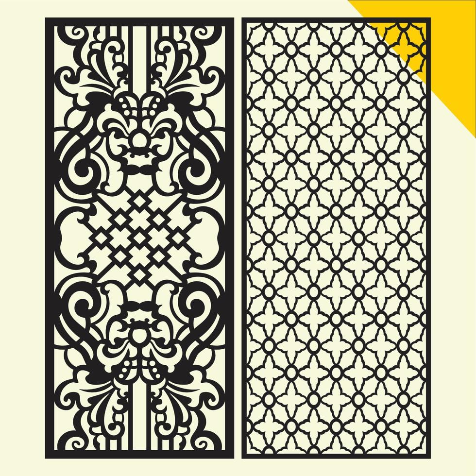 großes lasergeschnittenes dekoratives Wandpaneelmuster-Set Jali-Design, Acryl- und CNC-Maschinenschneiden. Abstraktes Ornament, geometrisches, klassisches, orientalisches Muster, Blumen- und Pflanzenmotive. Runde abstrakte Geometrie vektor