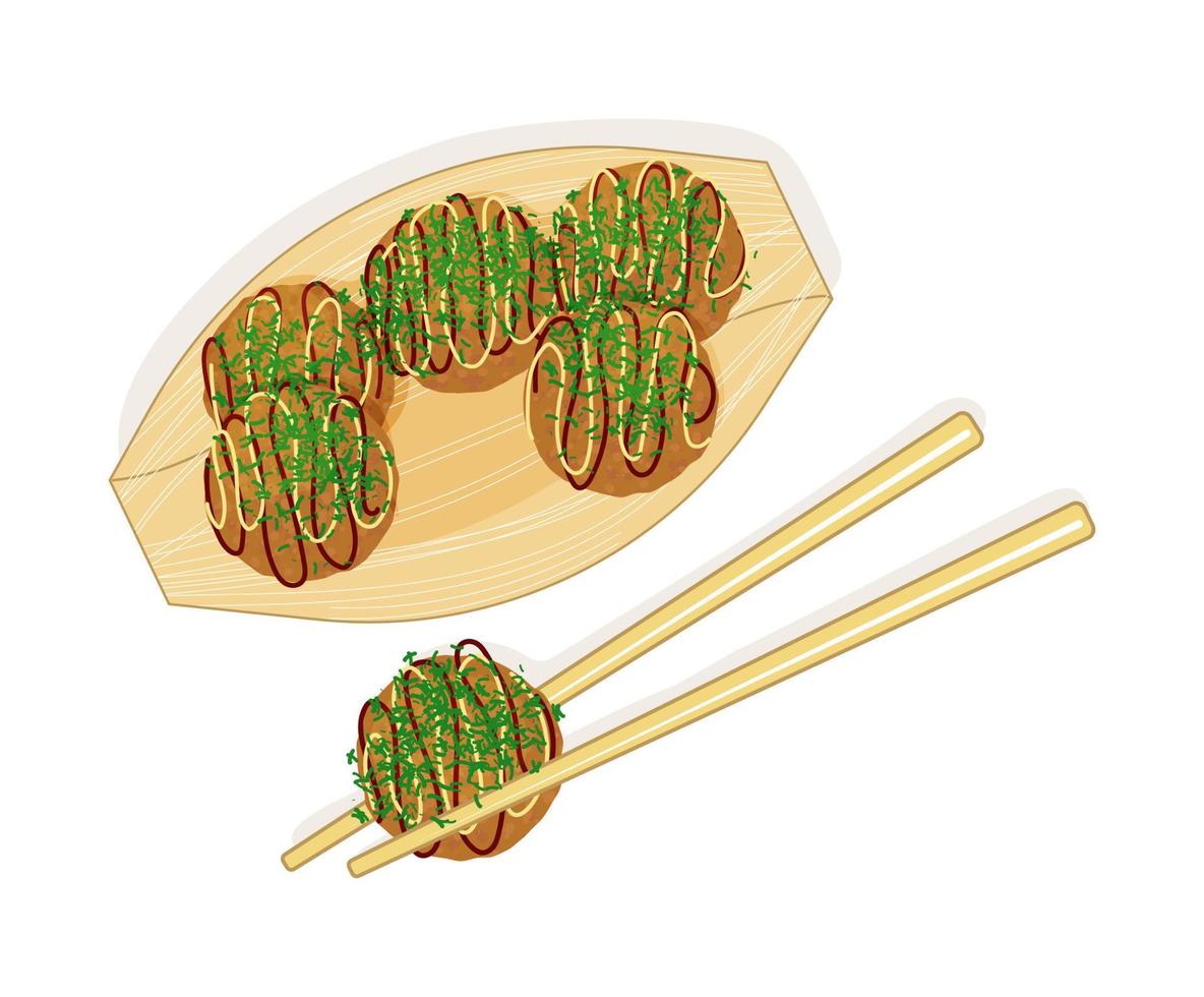 takoyaki japansk gata mat i låda vektor illustration