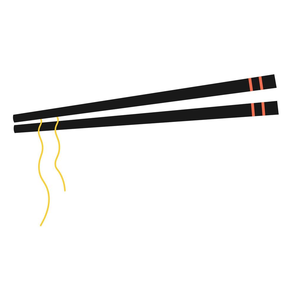 schwarze essstäbchen flach liegend illustration isoliert auf weißem hintergrund. Paar Sushi-Sticks. Vektor realistisches asiatisches Küchenzubehör