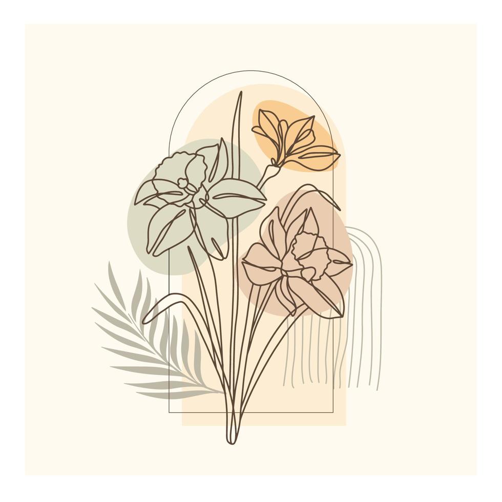 abstrakte minimalistische handgezeichnete Illustrationen Boho-Hintergrund bedruckbar, modernes Boho-Muster florales Vektordesign für Tapete, Abdeckung, Stoff, Innendekoration isoliert und editierbar vektor