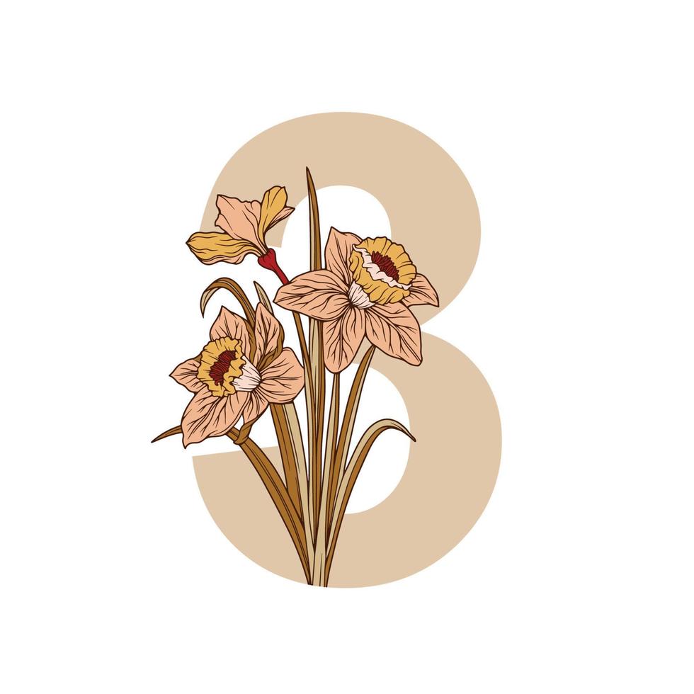 årgång blomma blad alfabet numerisk första botanisk för bröllop inbjudningar, hälsning kort, logotyp, isolerat vit bakgrund vektor