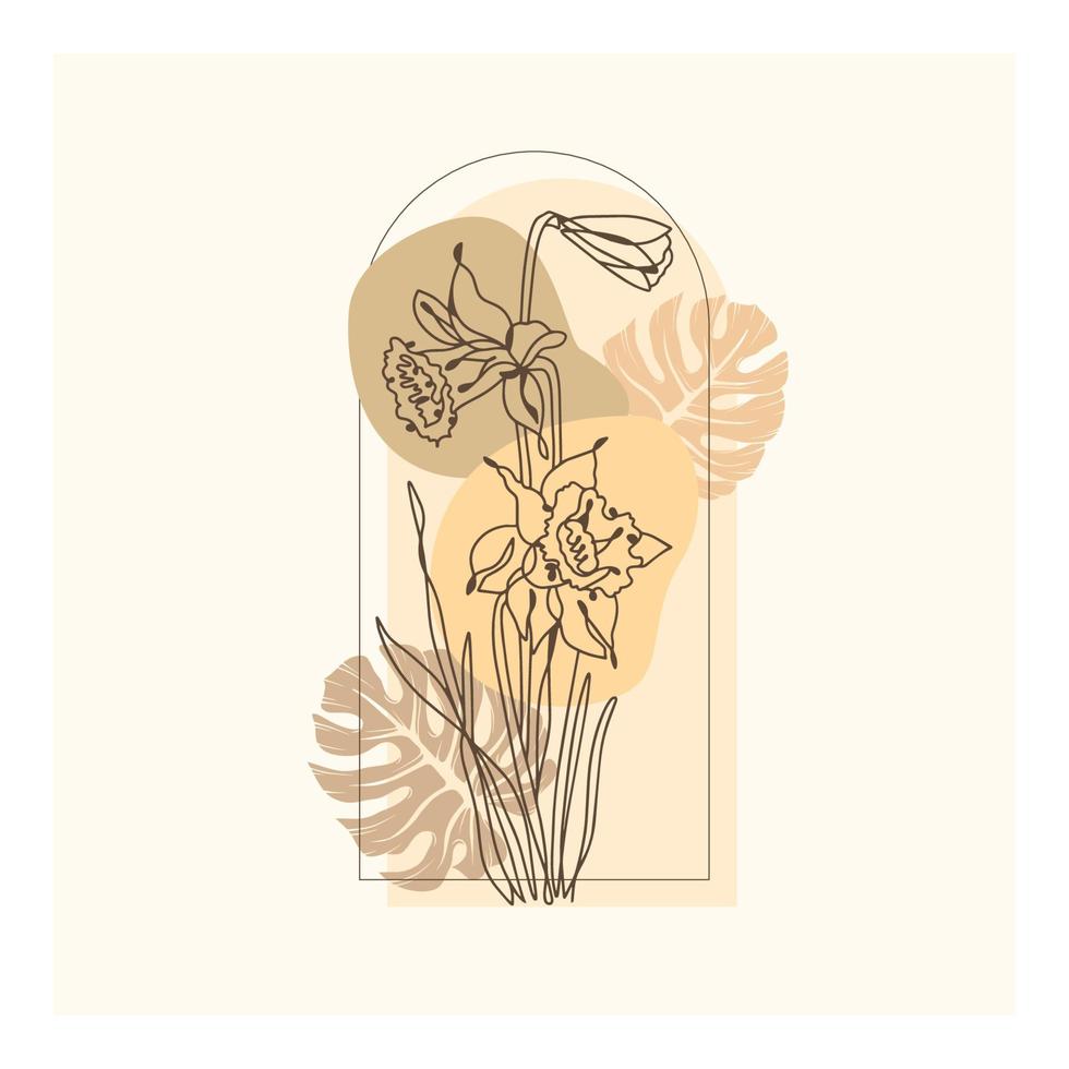 abstrakte minimalistische handgezeichnete Illustrationen Boho-Hintergrund bedruckbar, modernes Boho-Muster florales Vektordesign für Tapete, Abdeckung, Stoff, Innendekoration isoliert und editierbar vektor