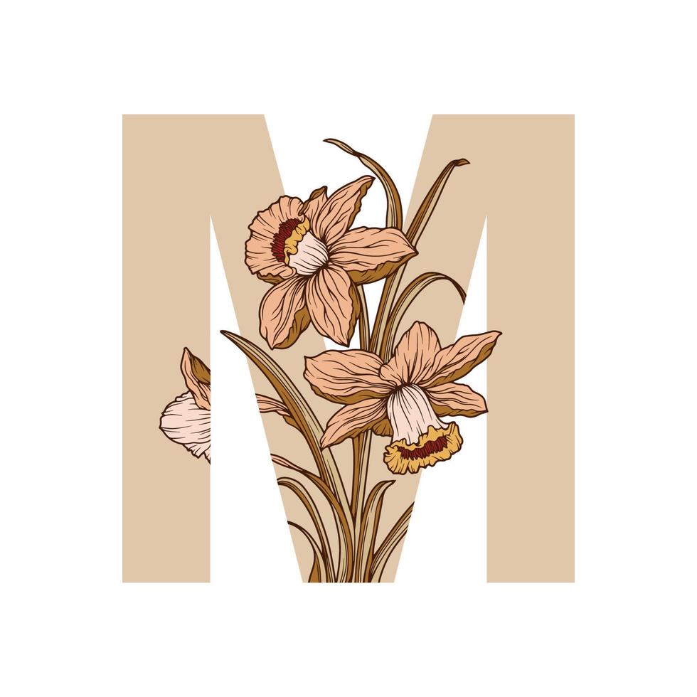 årgång blomma blad alfabet numerisk första botanisk för bröllop inbjudningar, hälsning kort, logotyp, isolerat vit bakgrund vektor